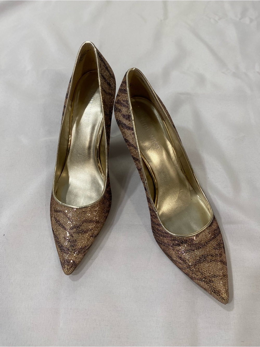Nine West Pointed Toe Glitter Pumps in Brown and Gold